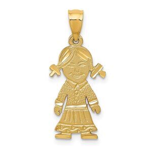 14k Yellow Gold Diamond Cut Girl Charm or Pendant, 11mm